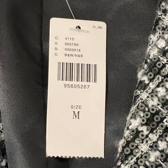 Anthropologie Mare Mare Sequin Tweed Coat Plaid Women’s M Black White New - Picture 11 of 16